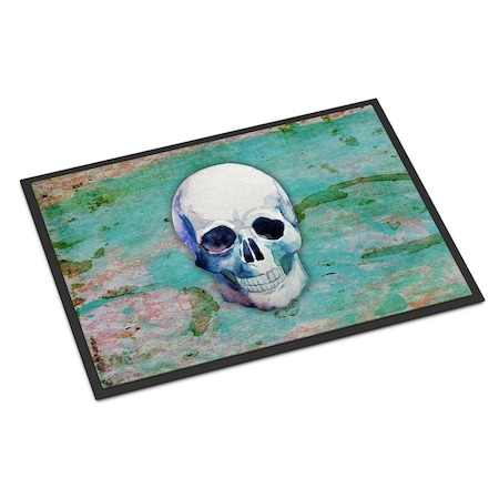 Carolines Treasures Day of the Dead Teal Skull Indoor or Outdoor Mat, 24 x 36 in. BB5123JMAT